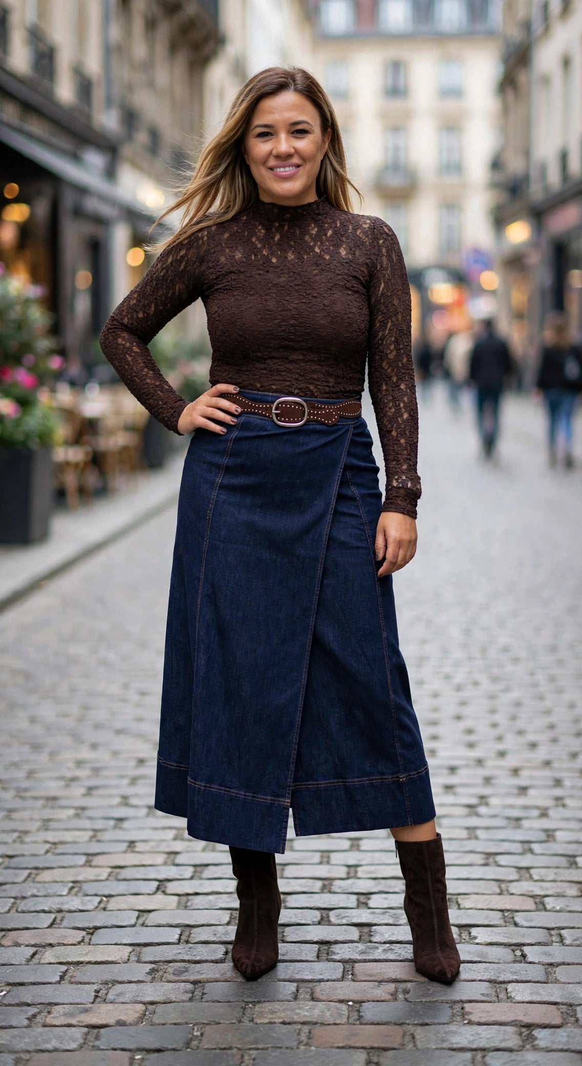 Falda Azul de Mezclilla con Cinto Café